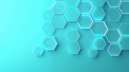 Poster - Abstract teal background with geometric hexagon shapes and clear outlines creating a modern and vibrant design for technology and scientific themes