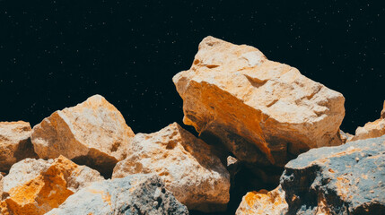 Poster - Dramatic stone formation against starry night sky for natural texture background use