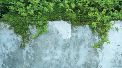 Poster - Rough textured concrete wall with moss and greenery background for nature-themed design