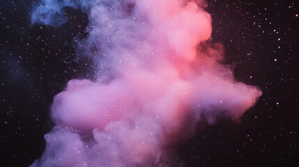 Poster - Ethereal pink and blue smoke with fine dust particles in cosmic night