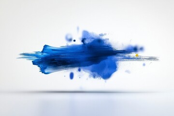 Poster - Abstract Blue Brush Stroke with Splashes on Soft White Background for Creative and Artistic Projects