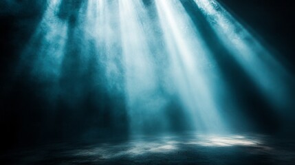 Poster - Radiant beams of light cut through the enveloping darkness, creating a captivating display in a serene space. This moment evokes a sense of wonder and tranquility