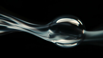 Poster - Futuristic metallic sphere with reflective smoke on dark background