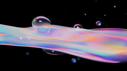 Poster - Vibrant soap streaks and oil droplets on black background for creative design