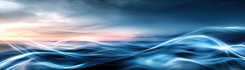 Fototapete - Blue wave of light abstract background design for modern digital art and graphic projects