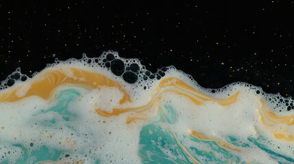 Poster - Dynamic soap streaks with abstract foam on dark background for creative design