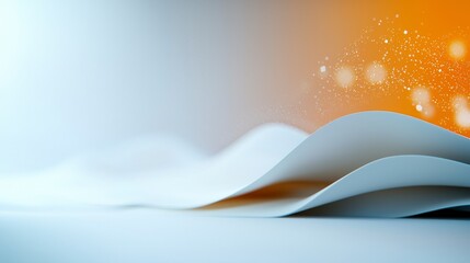 Poster - Abstract Waves of White Paper Curving Gracefully with Soft Bokeh Background in Orange and White Tones