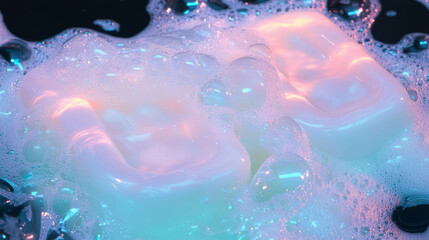 Poster - Neon illuminated soap bubbles background for modern design
