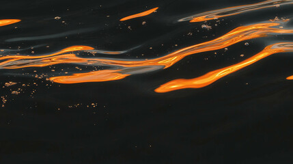 Poster - Abstract soap streaks on water surface with golden light reflections
