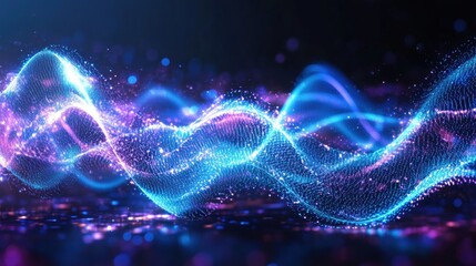 Fototapete - Abstract technology background featuring glowing particles and lines in a dynamic pattern