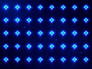 Poster - Grid of Illuminated Blue Diamond Shapes Against a Dark Background for Geometric Abstraction