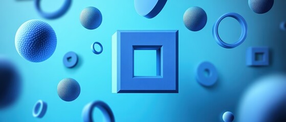 Poster - Vibrant blue wall adorned with an array of unique objects creating a colorful and eclectic decorative display
