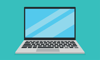 Fototapete - Flat design illustration of laptop. Open notebook graphic. Modern wireless technology.