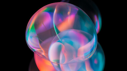 Poster - Vibrant spherical reflections on black background for creative design