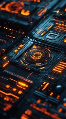 Poster - Detailed Close Up View Of A Glowing Circuit Board