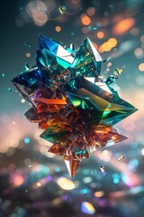 Poster - colorful crystal cluster captures light in an abstract composition with a magical glow