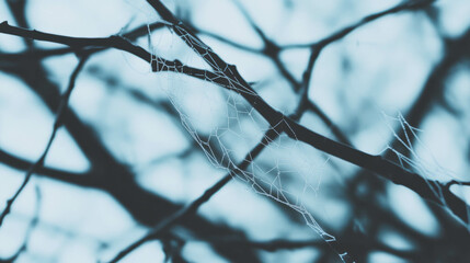 Poster - Mysterious web on dark branch background for halloween design