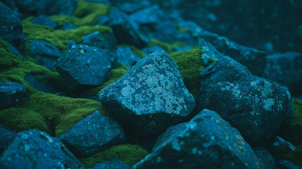 Poster - Moss-covered stone texture in natural environment for background design