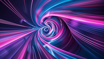 Poster - Vibrant light trails create a swirling tunnel effect in a digital abstract representation
