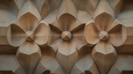 Poster - Detailed stone wall with intricate carved patterns for architectural design