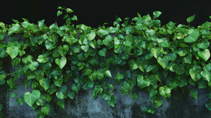 Poster - Lush green ivy climbing stone wall for nature background and design