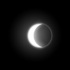 Wall Mural - Solar or moon eclipse, vector crescent on round aura, lunar halo, realistic white glowing space planet in dark universe