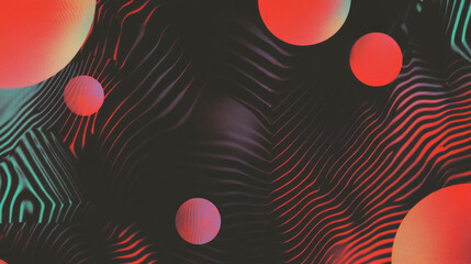 Poster - Vibrant abstract background with striped patterns and colorful spheres for creative design