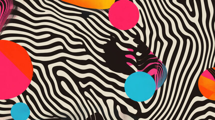 Poster - Vibrant abstract background with striped patterns and colorful shapes for creative design
