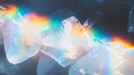 Poster - Colorful spectrum of sunlight refracting through ice blocks for artistic design