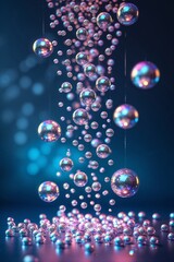 Poster - colorful glass orbs suspended in mid-air creating a mesmerizing visual display against a dark backgr