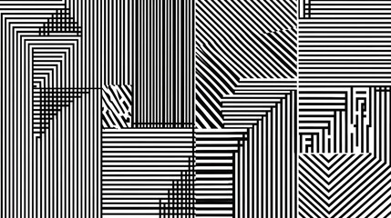 Poster - Abstract Black and White Line Pattern Artwork with Geometric Shapes