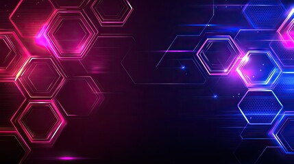 Aufkleber - Vibrant Hexagonal Background with Neon Elements and Dynamic Lighting