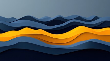 Poster - Abstract Waves with Yellow and Blue Tones in Modern Design Art