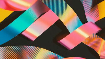 Poster - Vibrant washi tape patterns and colorful geometric background for creative design