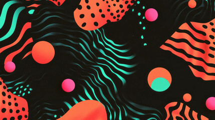 Poster - Vibrant abstract background with wavy lines and polka dots in contrasting colors