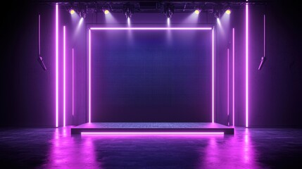 Poster - Futuristic Neon Stage with Purple Lights in Dark Environment
