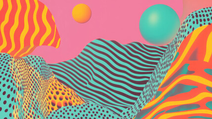 Poster - Abstract background with wavy lines, polka dots, and geometric shapes for creative design