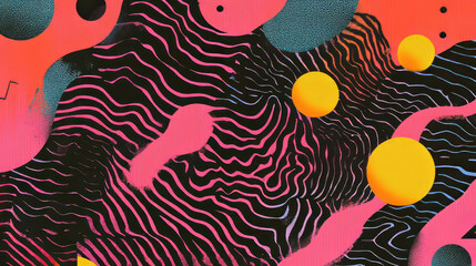Poster - Vibrant abstract background with wavy lines and geometric shapes for creative design