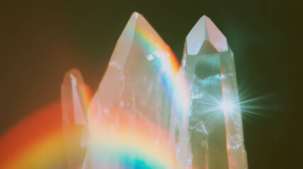 Poster - Vibrant spectrum of white light refracting through crystal structure featuring prismatic colors