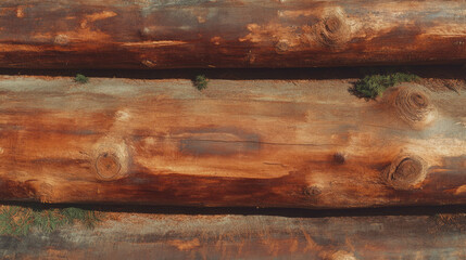 Poster - Rustic wooden logs background with natural grain texture for design