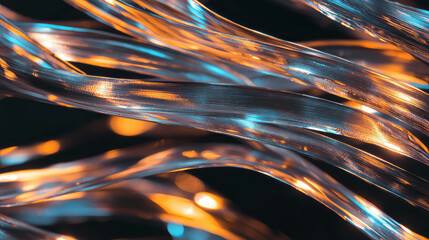 Poster - Abstract metallic woven threads with dynamic light patterns