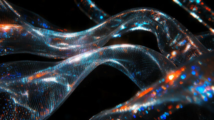 Poster - Abstract metallic woven threads with iridescent light reflections