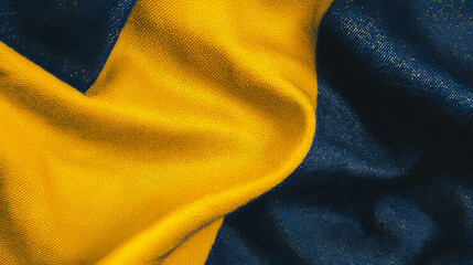 Poster - Vibrant yellow and dark blue denim fabric texture background for design