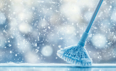 Poster - Cleaning inspiration with blue white foam on a brush in dreamy background
