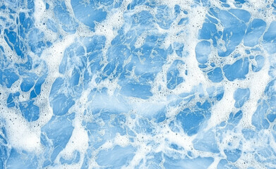 Poster - Refreshing blue background with white soap foam texture for design and decoration