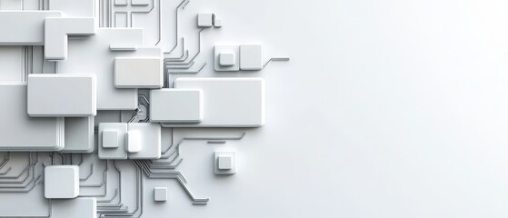 Poster - White background with numerous white squares creating a minimalist abstract design