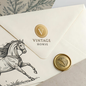 gold logo mockup on envelope vintage horse for bud