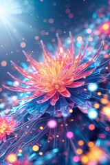 Poster - colorful abstract flower with glowing petals and vibrant bokeh effects in a dreamy setting