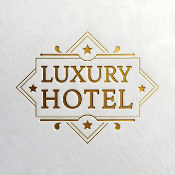 luxury hotel logo template psd in gold foil text e