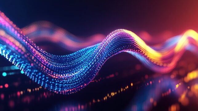 Abstract wave technology background with vibrant colors and smooth flowing lines in a digital design concept